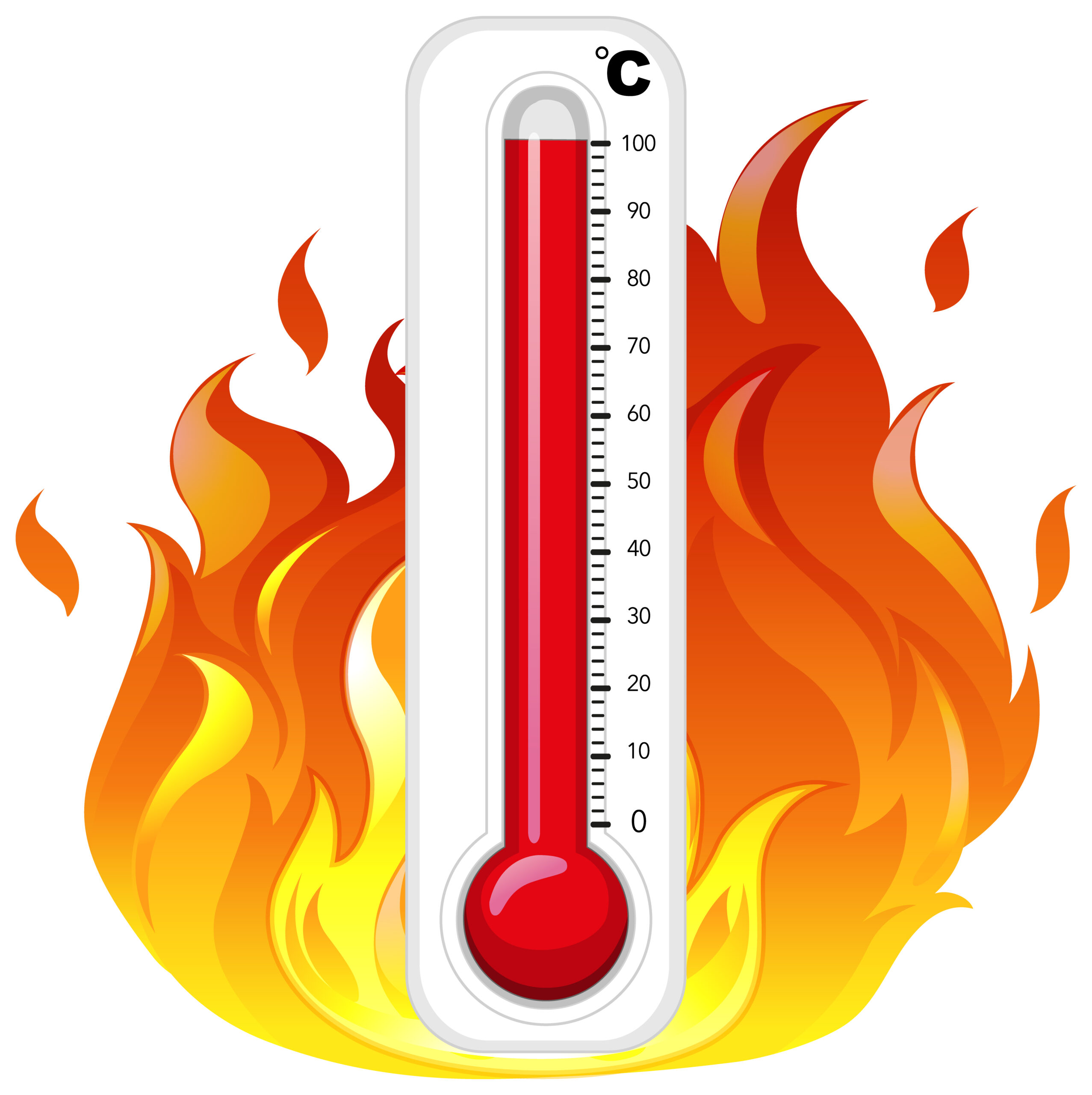Thermometer with fire behind it